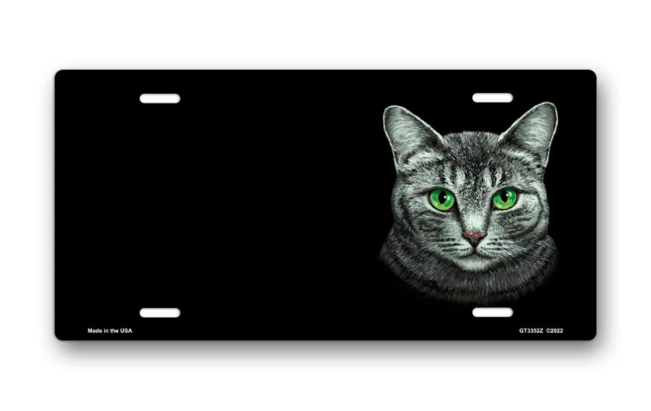 Tabby (Grey) on Black Offset License Plate