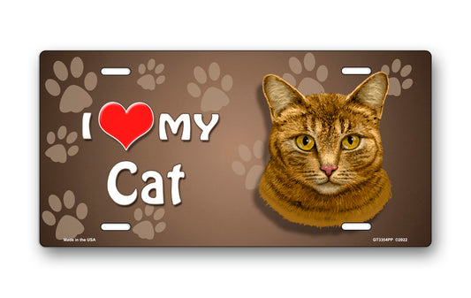 I Love My Cat (Orange Tabby) on Paw Prints License Plate