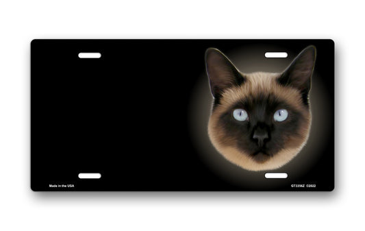 Siamese Cat on Black Offset License Plate