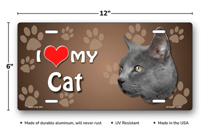 I Love My Cat (Russian Blue) on Paw Prints License Plate