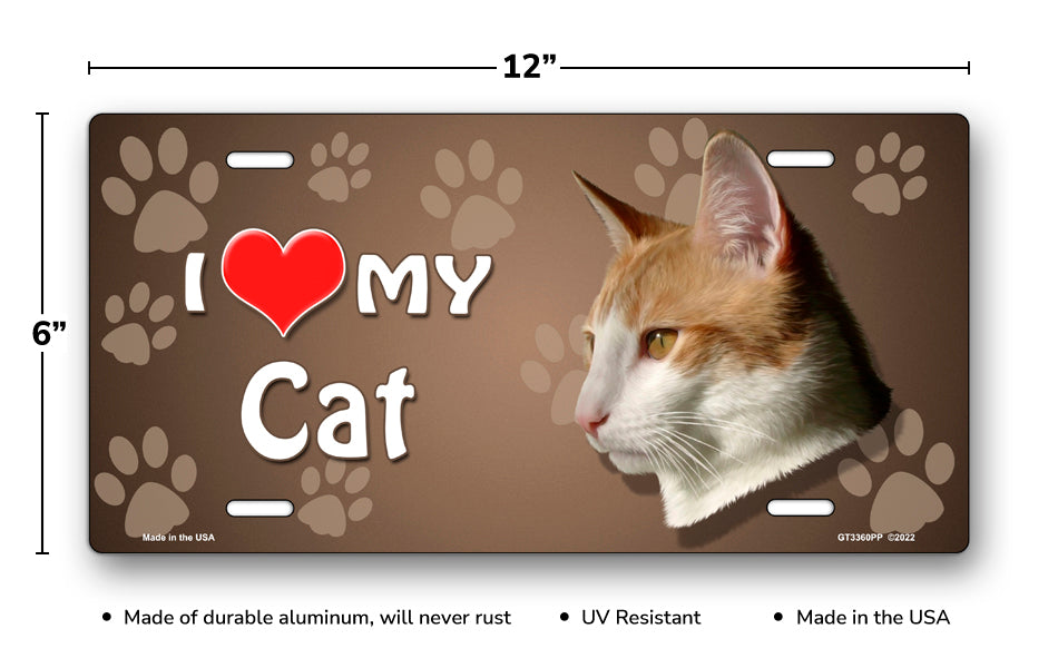 I Love My Cat on Paw Prints License Plate