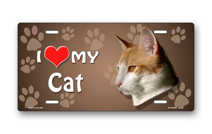 I Love My Cat on Paw Prints License Plate