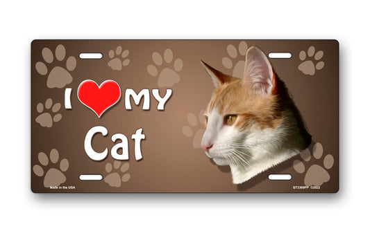 I Love My Cat on Paw Prints License Plate