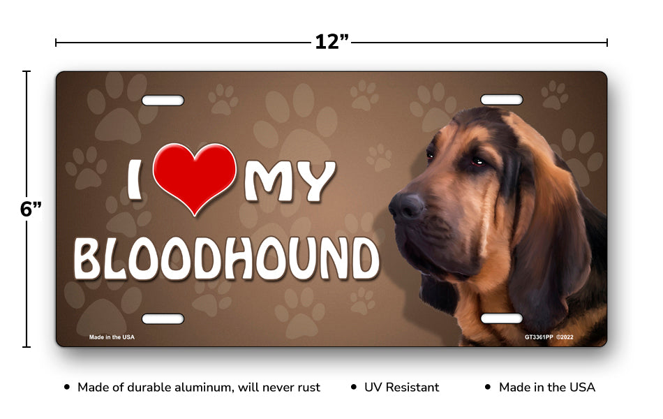 I Love My Bloodhound on Paw Prints License Plate
