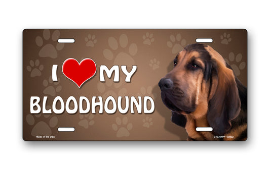 I Love My Bloodhound on Paw Prints License Plate