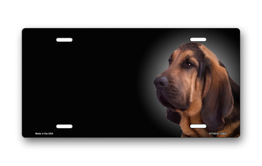 Bloodhound on Black Offset License Plate