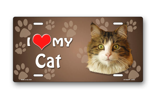 I Love My Cat (Main Coon) on Paw Prints License Plate