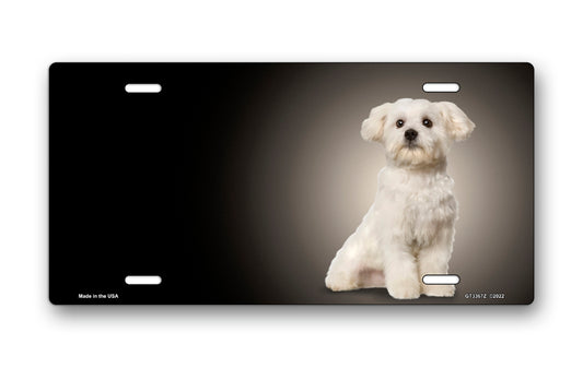 Maltese on Black Offset License Plate