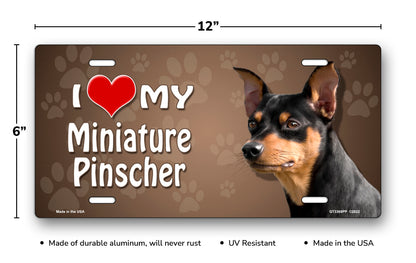 I Love My Miniature Pinscher on Paw Prints License Plate
