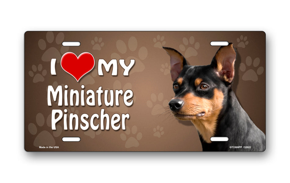 I Love My Miniature Pinscher on Paw Prints License Plate