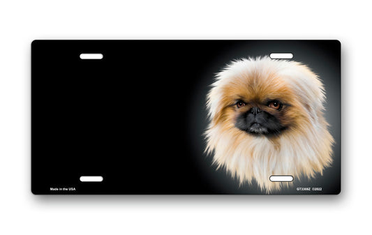 Pekingese on Black Offset License Plate