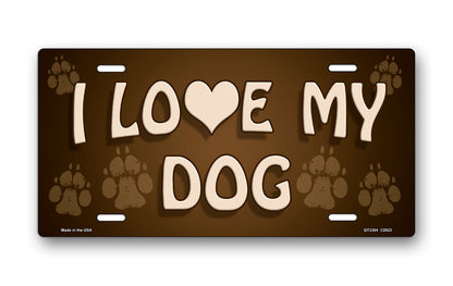 I Love My Dog on Paw Prints License Plate
