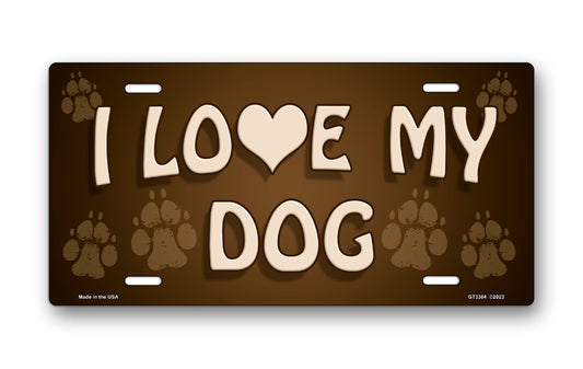 I Love My Dog on Paw Prints License Plate