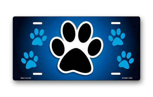 Paw Print on Blue License Plate