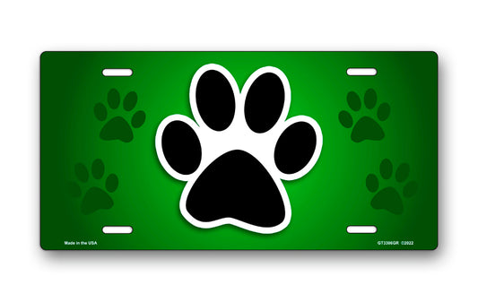 Paw Print on Green License Plate