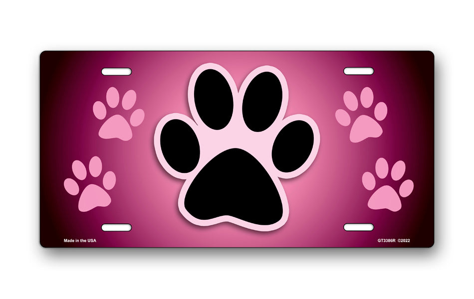 Paw Print on Pink License Plate