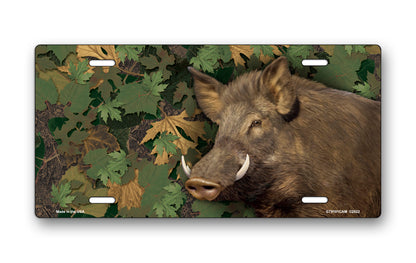Boar on Camo Offset License Plate