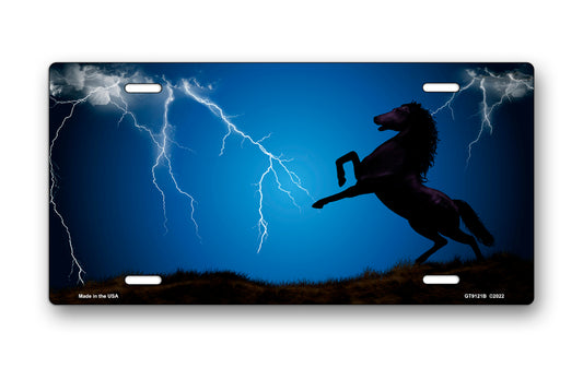 Lightning Horse on Blue Offset License Plate