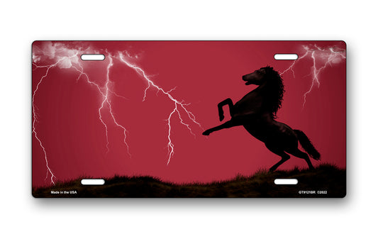 Lightning Horse on Burgundy Offset License Plate