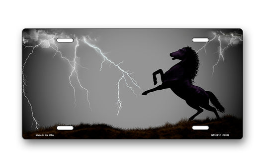 Lightning Horse on Gray Offset License Plate