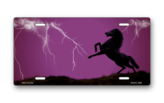 Lightning Horse on Purple Offset License Plate