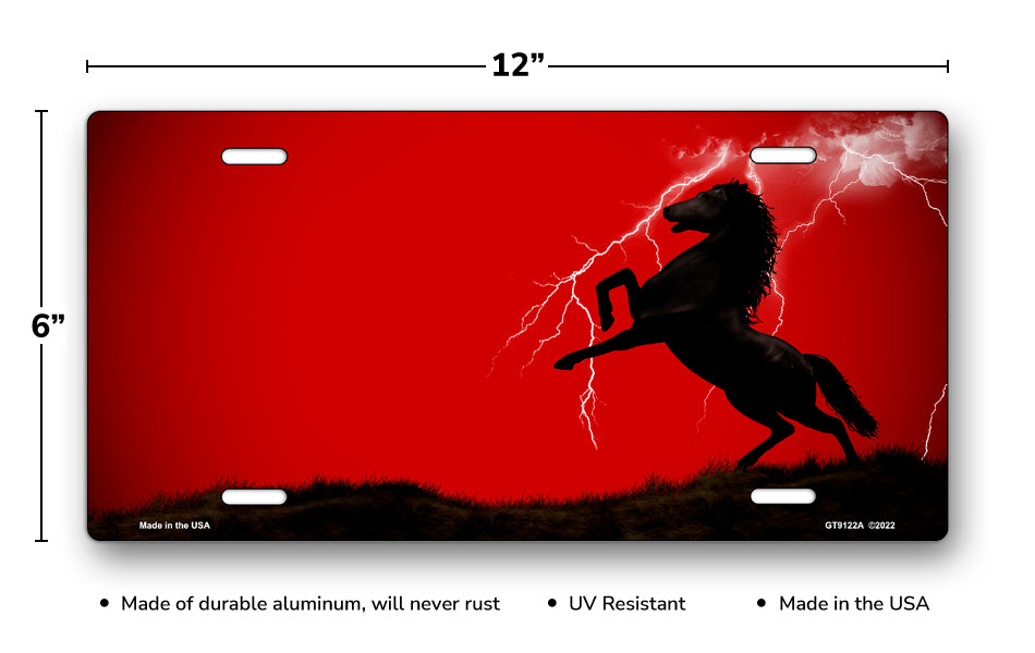Lightning Horse on Red Ringer Offset License Plate