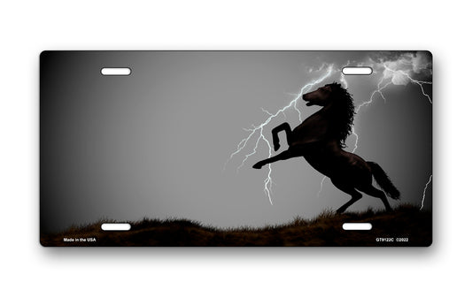Lightning Horse on Gray Ringer Offset License Plate