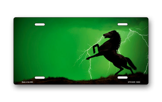 Lightning Horse on Green Ringer Offset License Plate