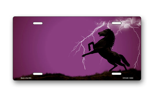 Lightning Horse on Purple Ringer Offset License Plate