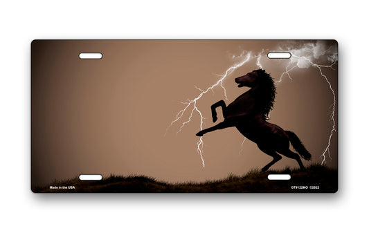 Lightning Horse on Mocha Ringer Offset License Plate