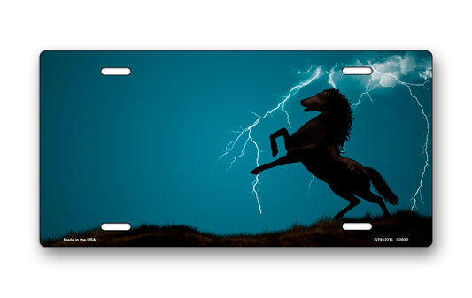 Lightning Horse on Teal Ringer Offset License Plate