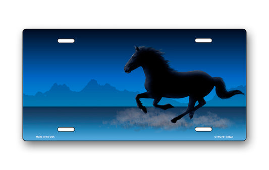 Mustang on Blue Offset License Plate