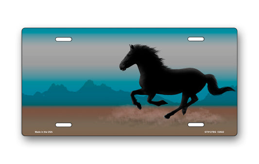 Mustang on Blue and Gray Offset License Plate
