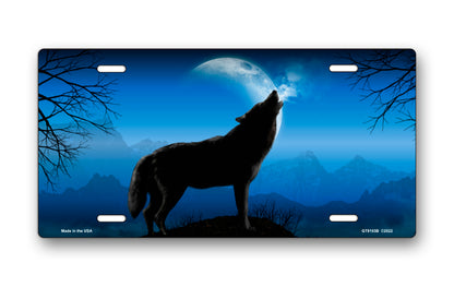 Howling Wolf on Blue License Plate