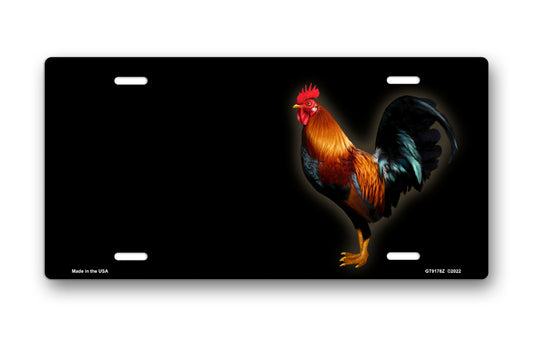 Rooster on Black Offset License Plate