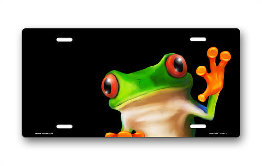 Tree Frog on Black Offset License Plate