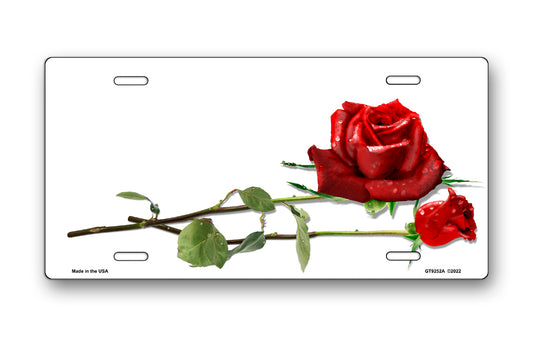 Red Roses on White Offset License Plate