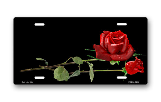Red Roses on Black Offset License Plate