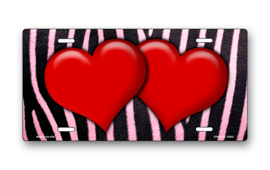 Red Hearts on Pink Zebra Fur License Plate