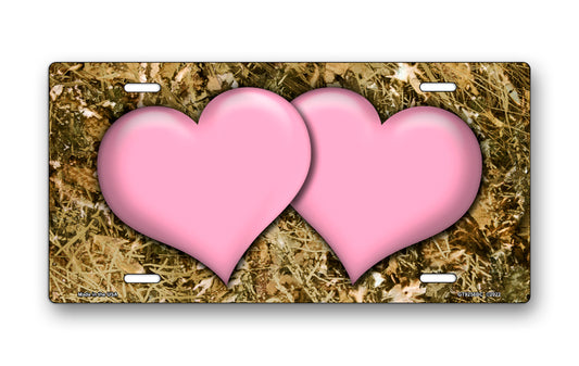 Pink Hearts on Camo License Plate
