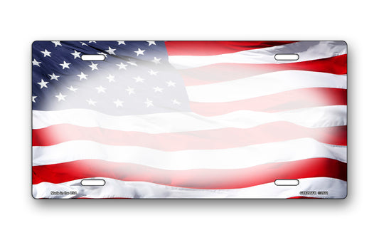 Flag of The United States with White Oval License Plate