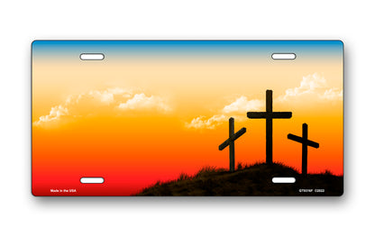 Three Crosses on Full Color License Plate
