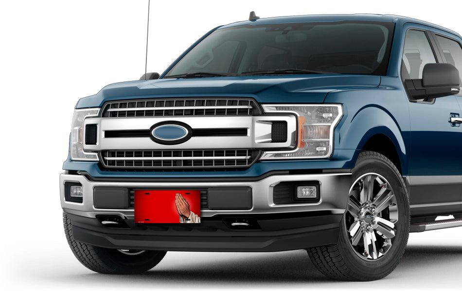 Praying Hands on Red Offset License Plate – Salty Bones