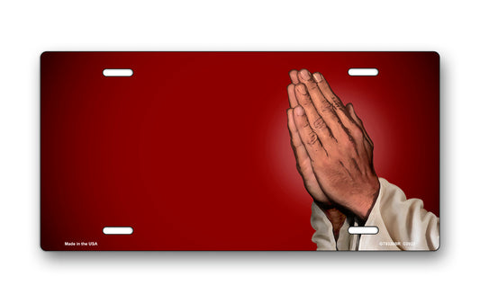 Praying Hands on Burgundy License Plate