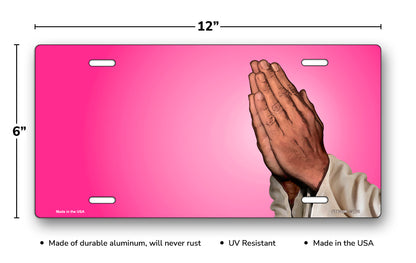 Praying Hands on Pink Offset License Plate
