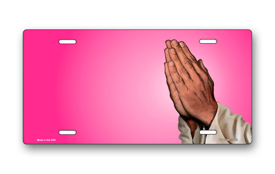 Praying Hands on Pink Offset License Plate