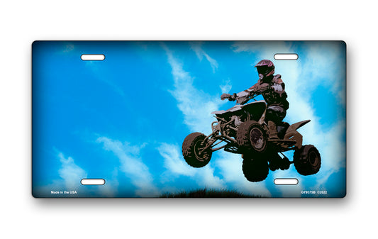 Four Wheeler on Blue Offset License Plate