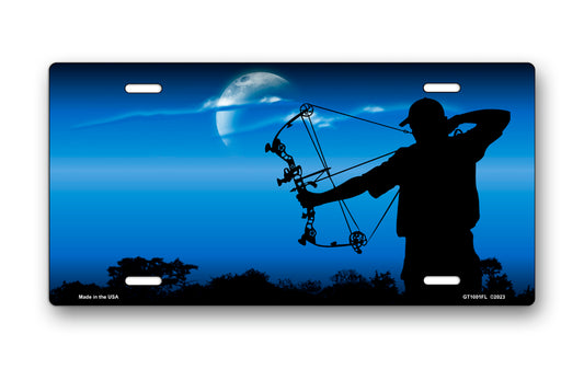 Bow Hunter on Blue Offset License Plate