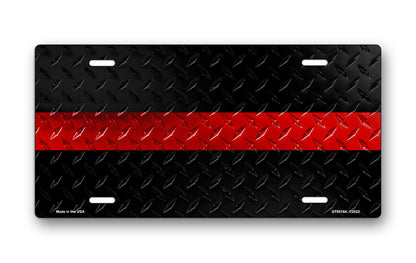 Red Line on Black Diamond Plate License Plate