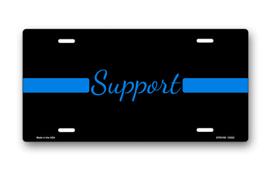 Thin Blue Line Support on Black License Plate